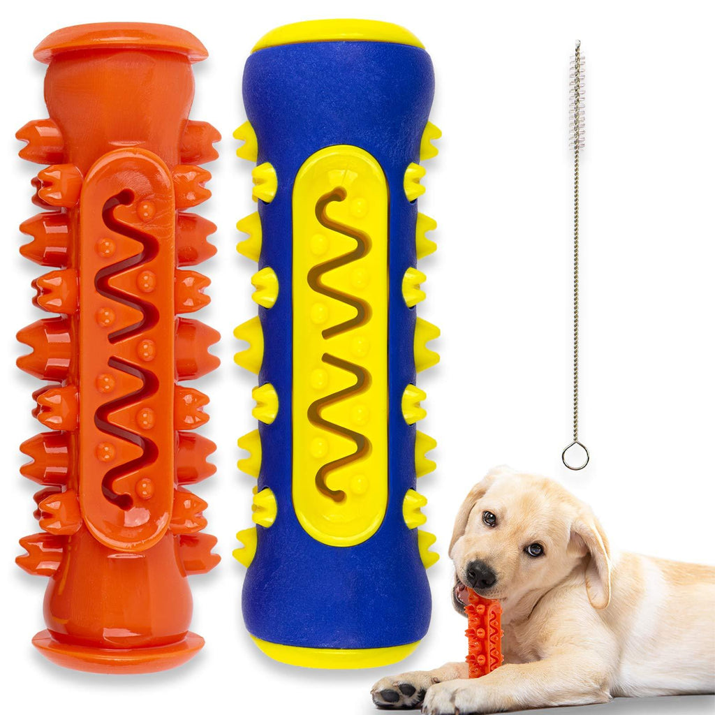 Dog Toothbrush Toys Chew Set - 2 Pcs Dog Toothbrushes Chewable Stick Bone Toy for Small Medium Large Breed Pet Dogs Puppy for Dental Oral Care Teeth Cleaner Self-Brushing Self-Cleaning with Toothpaste - PawsPlanet Australia