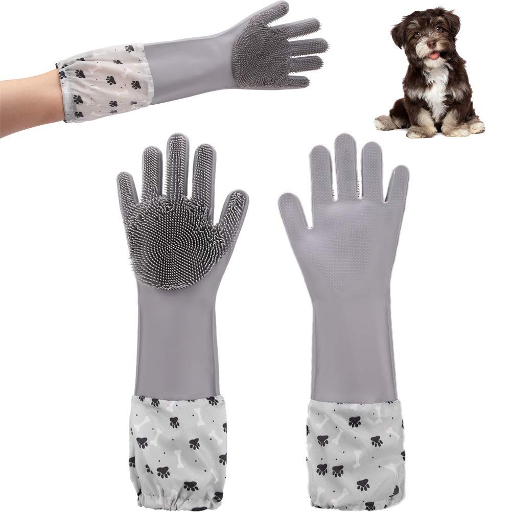 PAWCHIE Extended Edition Pet Grooming Gloves for Dogs & Cats, Waterproof Hair Removal Brush with Longer Silicone Tips, Gloves with Splicing Sleeve for Pet Bathing, Enhanced Five Finger Design - PawsPlanet Australia