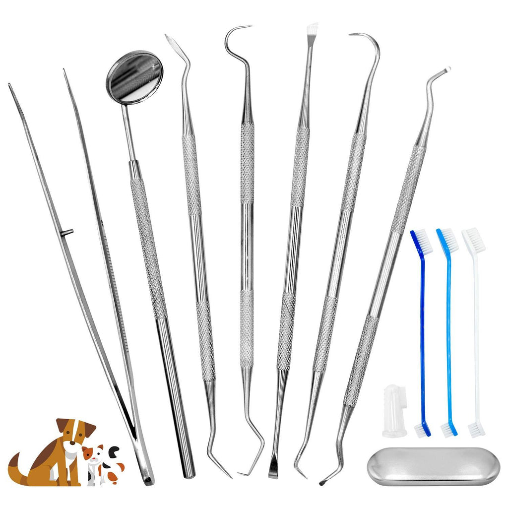 7 Pcs Dog Dental Tooth Scaler and Scraper Tool-Double Headed Stainless Steel Tartar Remover-Tooth Scraper Tartar Dental Scaler Tweezers Mouth Mirror Pet Teeth Cleaning Tools for Dog and Cat 7Pcs - PawsPlanet Australia