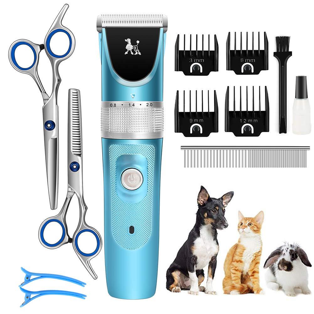 [Australia] - FUNSHION Dog Clippers Grooming kit Low Noise Dog Hair Grooming Clippers Professional Rechargeable Cordless with 2 Dog Grooming Scissors for Dogs Cats 