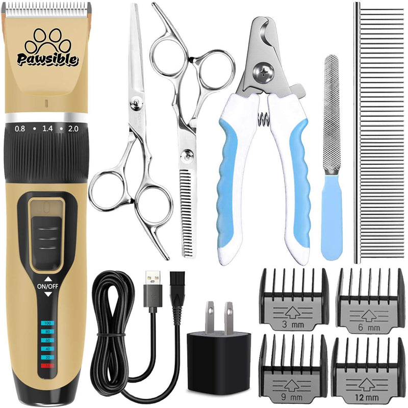 Pawsible Dog Clippers for Grooming - Dog Grooming Kit with Dog Hair Clippers, Dog Nail Clippers, Thinning & Straight Grooming Scissors - Dog Grooming Clippers with Battery Indicator - Dog Supplies - PawsPlanet Australia