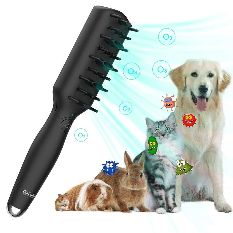 Dog and Cat Brush Pet Deodorization Grooming Comb, Professional Rabbit Dogs Cats Puppy Pets Hair Grooming Kit, Odor Eliminator Ozone Sterilization Tool for Long and Short Fur - Remove Pet Smells Black - PawsPlanet Australia