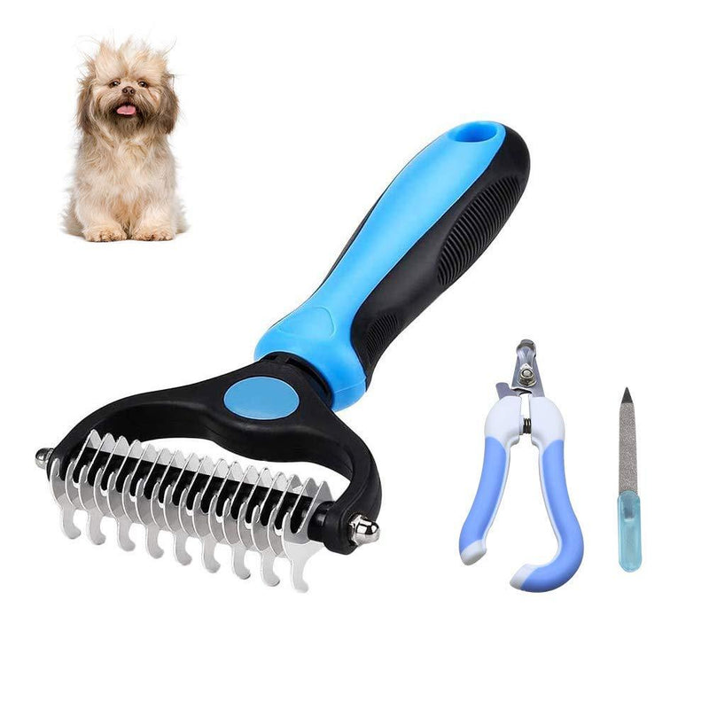 [Australia] - Dog Brush Double Sided Pet Grooming Brush + Pet Nail Clippers, SZXBGGU Shedding and Dematting Undercoat Rake Comb for Dogs and Cats 