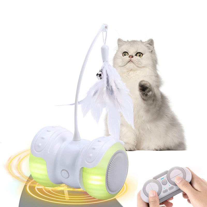 Pakoo Interactive Robotic Cat Toys, Remote Control Cat Toys for Indoor Cats Automatic/Manual Electric Kitten Toys USB Rechargeable 360 Degree Self Rotating Kitty Toys with Catnip Feather Bell - PawsPlanet Australia