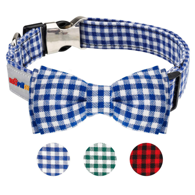[Australia] - HAOPINSH Dog Bow Tie, Bow Tie Dog Collar Dog Plaid Bow Tie Collar Buckle Light Adjustable Dog Collar for Dogs Cats Pets Soft Comfortable Small Blue 