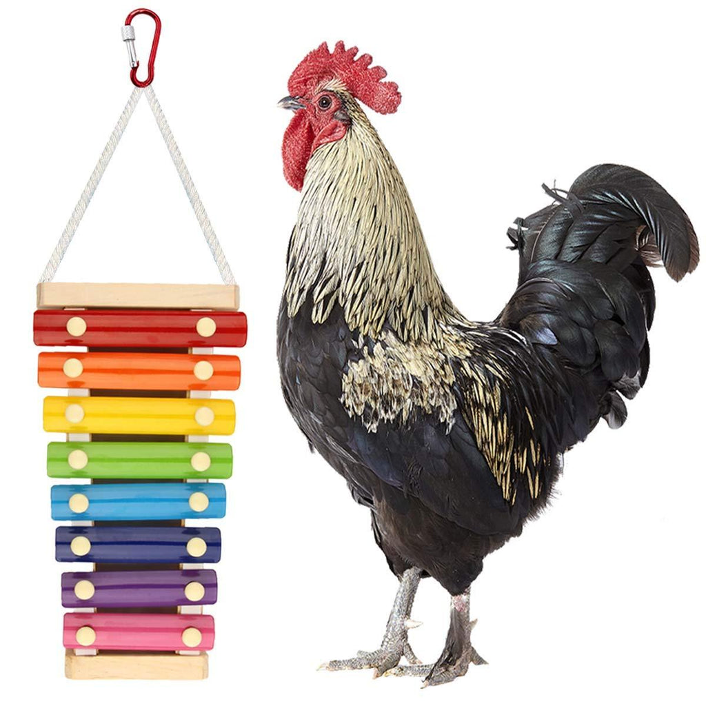 [Australia] - GABraden Chicken Xylophone Toy for Hens Suspensible Wood Toy with 8 Metal Keys Chicken Coop Pecking Toy 