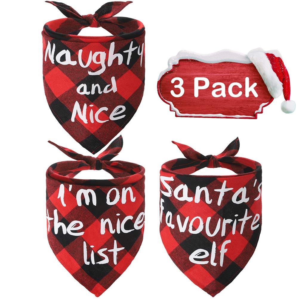 BINGPET Christmas Dog Bandanna - 3 Pack Plaid Pet Triangle Scarfs with Printing for Small Medium Large Dogs - PawsPlanet Australia