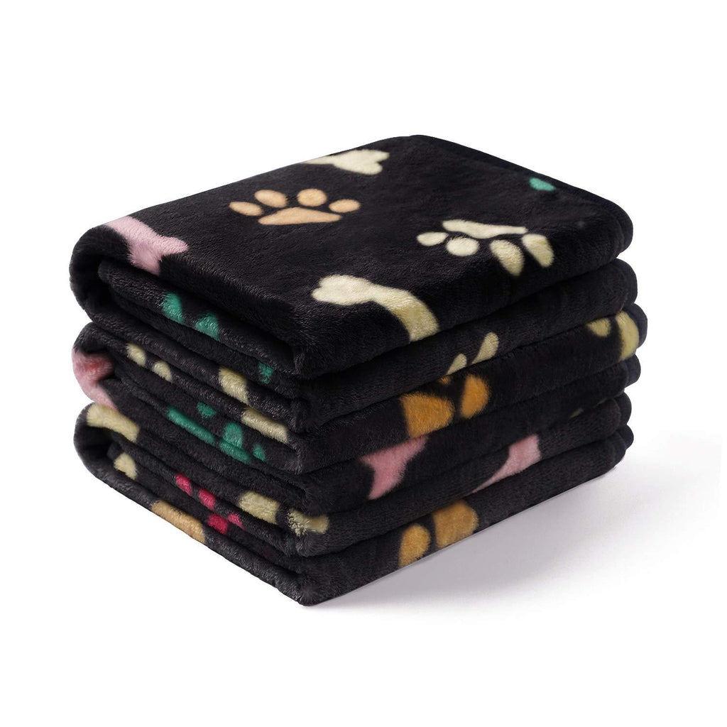 1 Pack 3 Blankets Super Soft Fluffy Cute Bone Pattern Pet Blanket Flannel Throw for Dog Puppy Cat Black Small Small(23*16") - PawsPlanet Australia