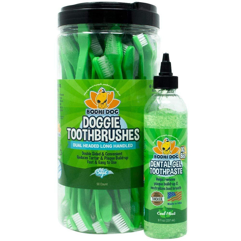 Bodhi Dog 50 Pack Dual Headed Long Toothbrushes + Dental Gel Toothpaste Bundle - PawsPlanet Australia