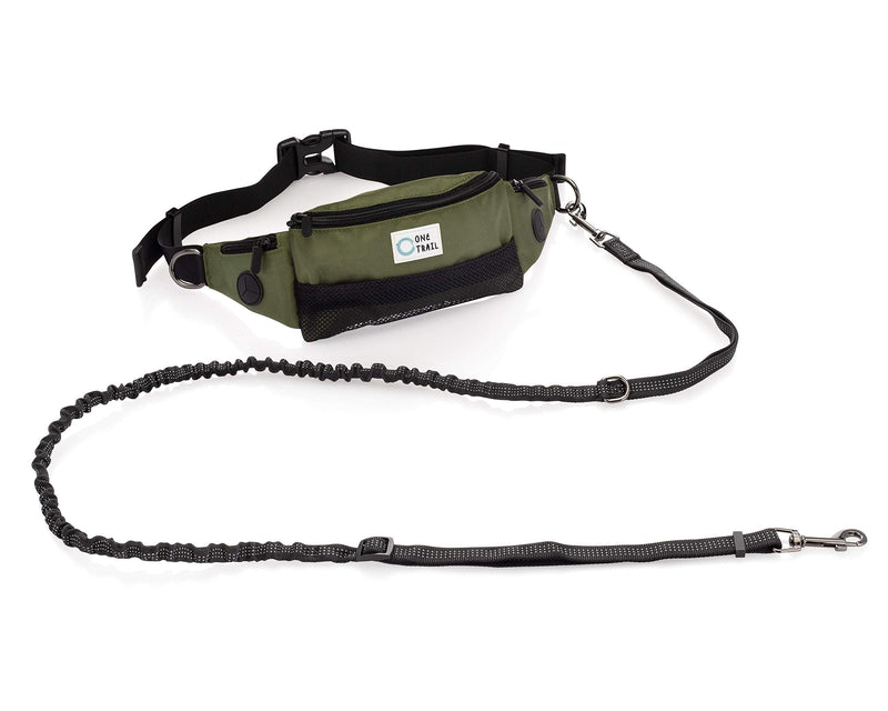 One Trail Hands Free Dog Leash | Durable Bungee Leash with No-Bounce Pack | for Men & Women | Large, Medium, Or Small Dogs Small Dog Army Green - PawsPlanet Australia