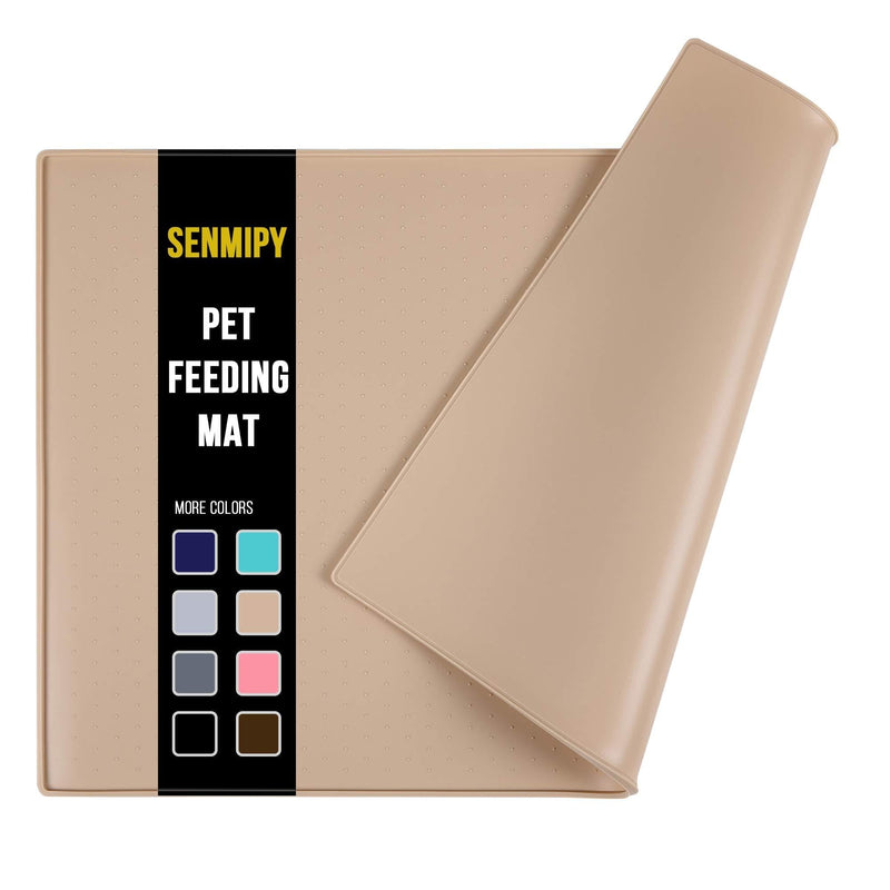 Senmipy Silicone Dog Food Mat - Waterproof Dog Bowl Mats for Food and Water Bowls, Raised Edges Non-Slip Cat Food Mat, BPA Free Pet Mats for Dog Bowls Small: 18.5" x 11.5" Beige - PawsPlanet Australia