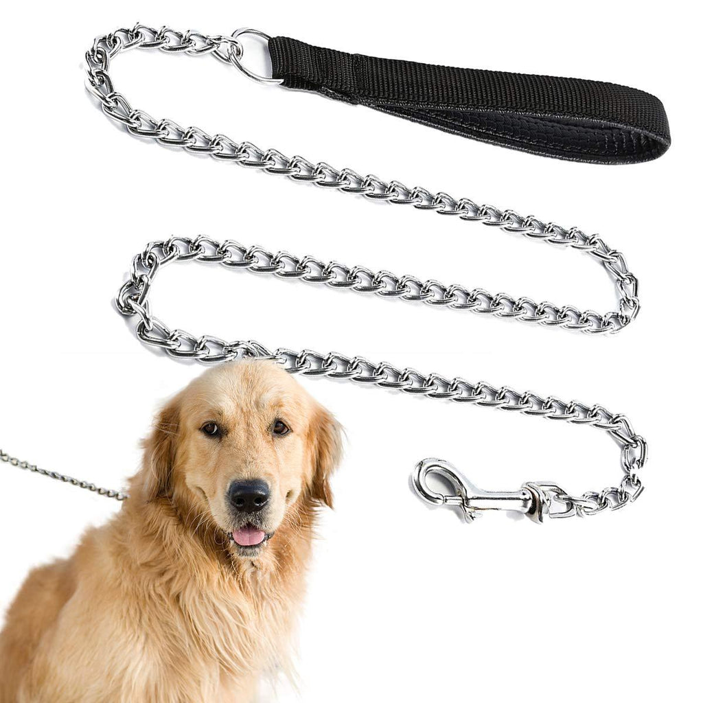 Dog Chain Leash, Chew Proof Dog Leash with Comfortable Handle and Swivel Clip for Medium Large Size Dogs' Walking Hiking and Training 3 mm - 4 ft Black - PawsPlanet Australia