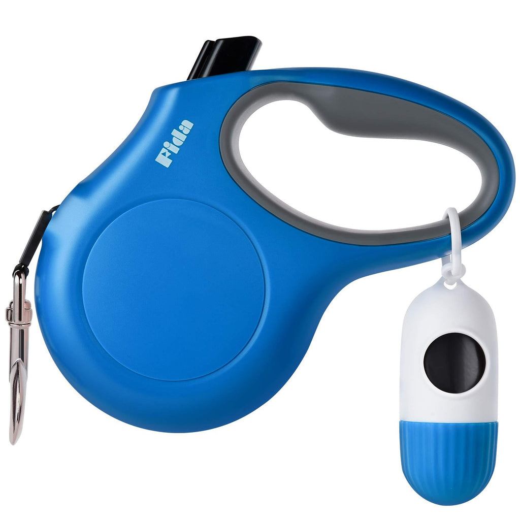 Fida Retractable Dog Leash with Dispenser and Poop Bags, 16 ft Pet Walking Leash for Small Dog or Cat up to 26 lbs, Anti-Slip Handle, Tangle Free, Reflective Nylon Tape (S, Blue) Small, 16ft - PawsPlanet Australia