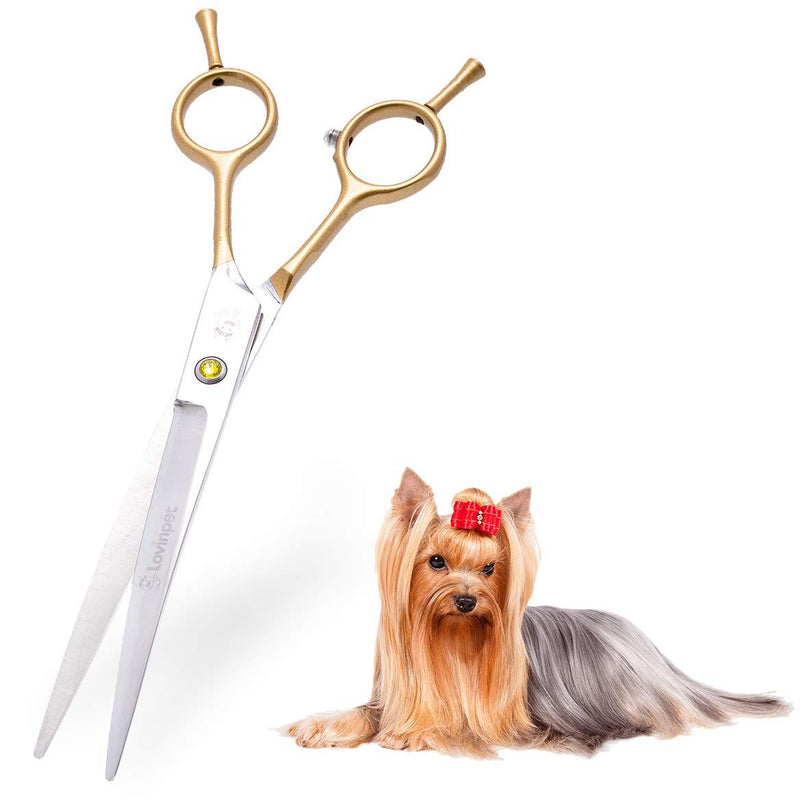 LovinPet 7.5" Left/Right-Handed Pet Curved Dog Scissor/Safety Blunt-tip Grooming Curved Dog Shear/Professional Home Pet Trimming Dog Grooming Scissors for Dogs and Cats (Easy Use) Gold ( 6cr stainless steel ) - PawsPlanet Australia