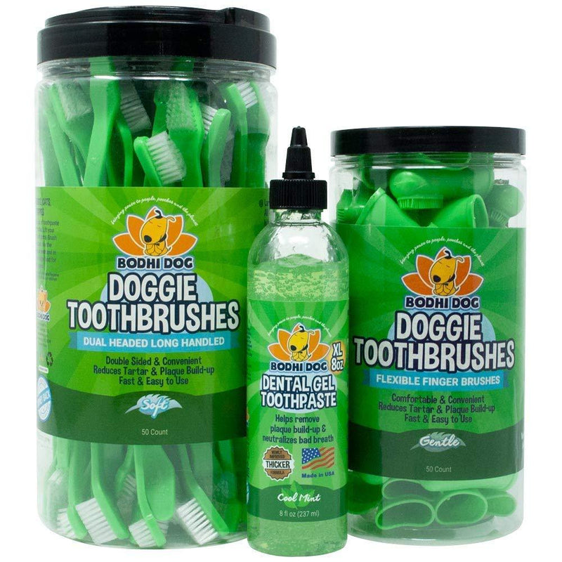 Bodhi Dog 50 Count Long Toothbrushes + 50 Count Finger Toothbrushes + Dental Gel Bundle - PawsPlanet Australia