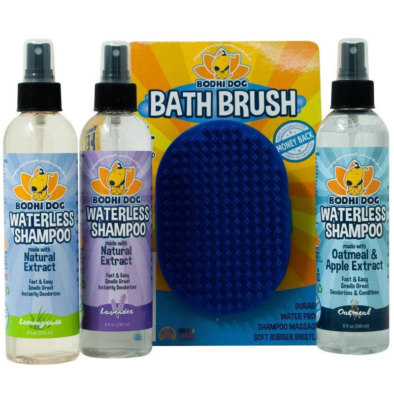 Bodhi Dog Lavender + Lemongrass + Oatmeal & Apple Waterless Shampoo 8oz + Grooming Shampoo Brush Bundle - PawsPlanet Australia