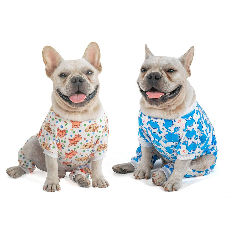 CuteBone Dinosaur Pajamas for Small Dogs Boy Clothes xs, Dinos, 2 Pack, 2SY02XS X-Small Blue&Yellow dinos (Pack of 2) - PawsPlanet Australia