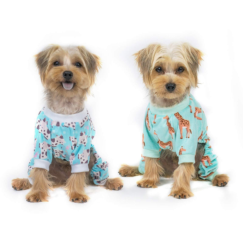 [Australia] - CuteBone Dog Pjs Onesies Pet Clothes Jumpsuit Apparel Soft Puppy Pajamas X-Small Cows&giraffe (Pack of 2) 