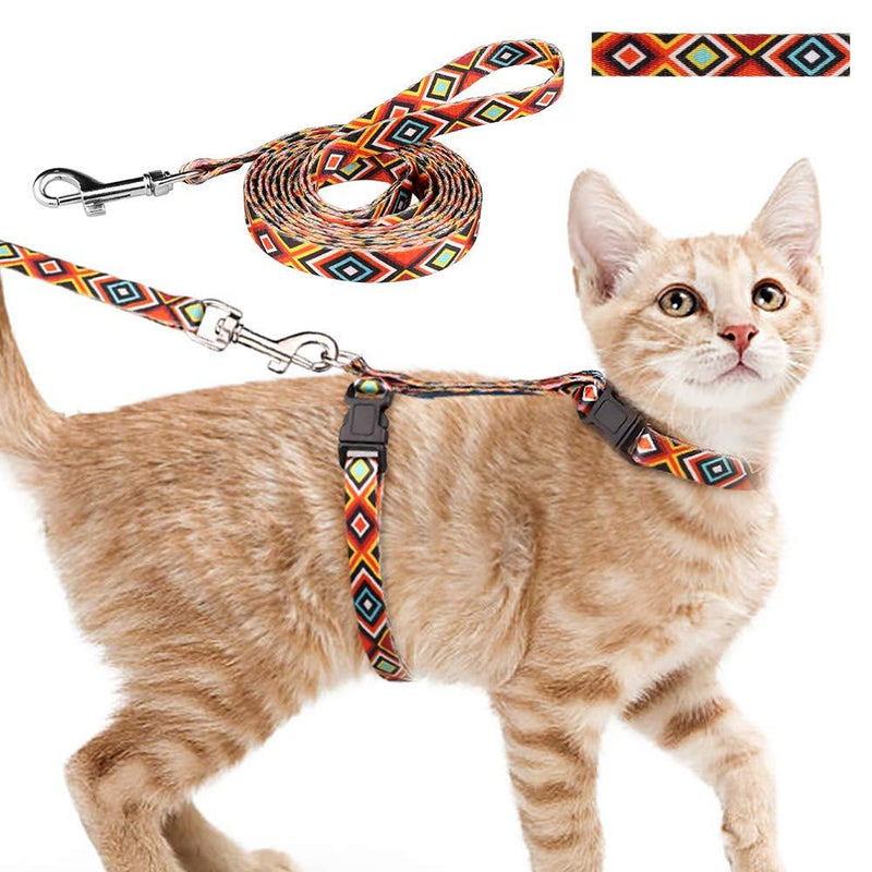 Jamktepat Cat Harness and Leash Set Geometric Pattern Escape Proof Adjustable for Kitty Outdoor Walking Orange - PawsPlanet Australia