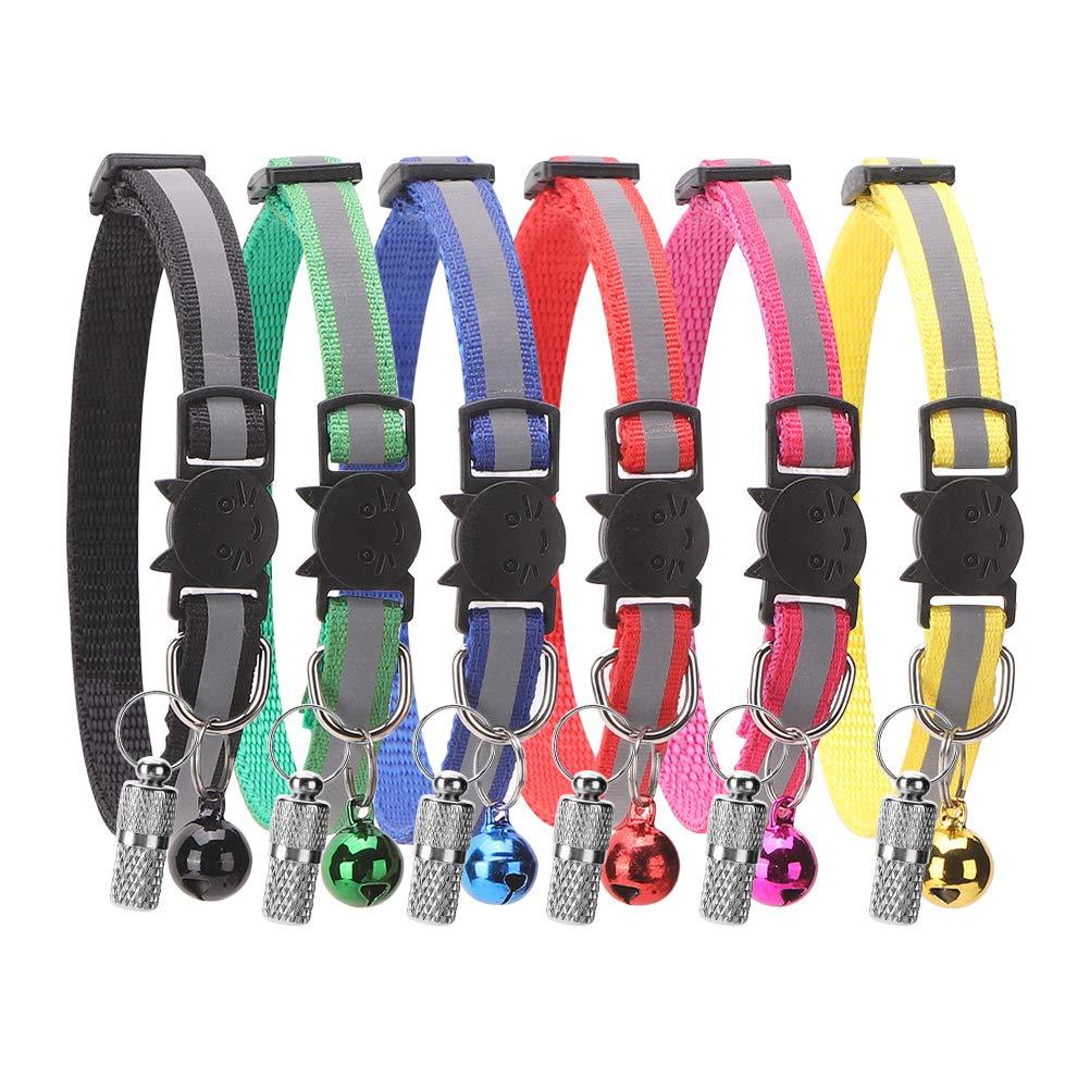 BINGPET Cat Collar - 6 Pack Reflective Adjustable Breakaway Cat Collars with Anti-Lost ID Tag Barrel Tube Pendant & Bell - PawsPlanet Australia