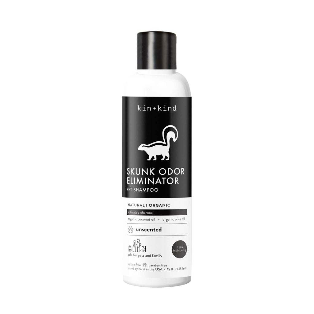 [Australia] - kin+kind Organic Dog Skunk Shampoo Activated Charcoal Odor Eliminator (12 fl oz) - Safe for Dogs and Cats, Removes Skunk Odor - Natural Blend with Coconut and Olive Oil - Hand-Mixed in The USA 