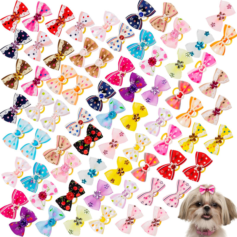 Addachic 70 Pcs Dog Bows with Strong Rubber Bands and Rhinestone Pearls 30 Pairs Cute Small Dog Hair Bows Pet Handmade Hair Bowknot Puppy Girl Boy Yorkie Shih Tzu Dogs Hair Bows Grooming Accessories - PawsPlanet Australia
