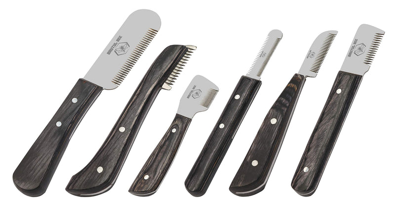 Brutul Bee Dog Grooming Coat Stripping Knife Stripper Trimmer Tool Wooded Handle Stripping Knives Set of 6 in Stainless Steel Non-Slip Tools for Grooming Dogs (Black) Black - PawsPlanet Australia