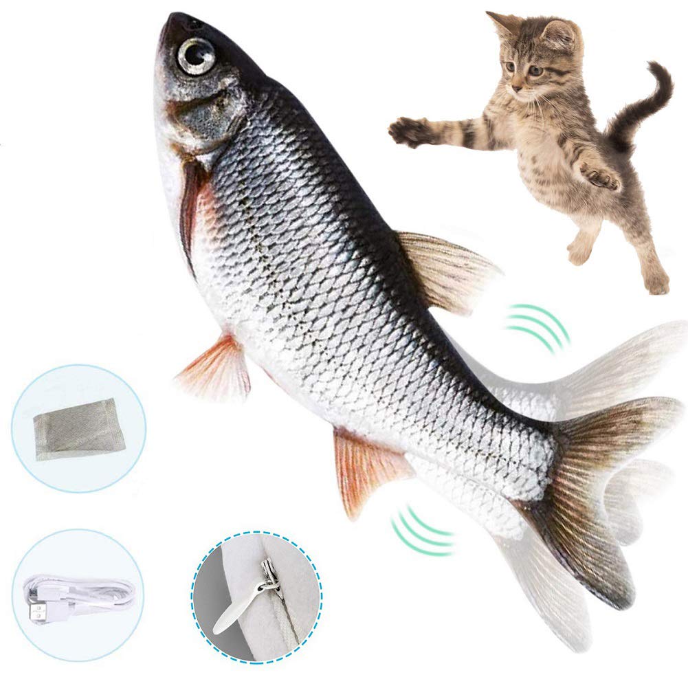 [Australia] - AKSOLO Moving Fish Cat Toy - Electric Flopping Realistic Supplies Wagging Wiggle Catnip Toy for Kitten Kitty Puppy Funny Chew Bite Black 