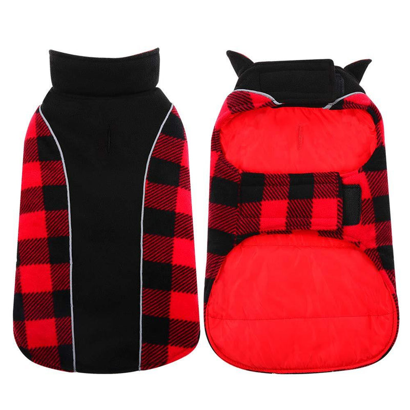 Kuoser Reversible Dog Cold Weather Coat, Reflective Waterproof Winter Pet Jacket, British Style Plaid Dog Coat Warm Cotton Lined Vest Windproof Outdoor Apparel for Small Medium and Large Dogs M M(Chest Girth:16.9-20.9") Red - PawsPlanet Australia