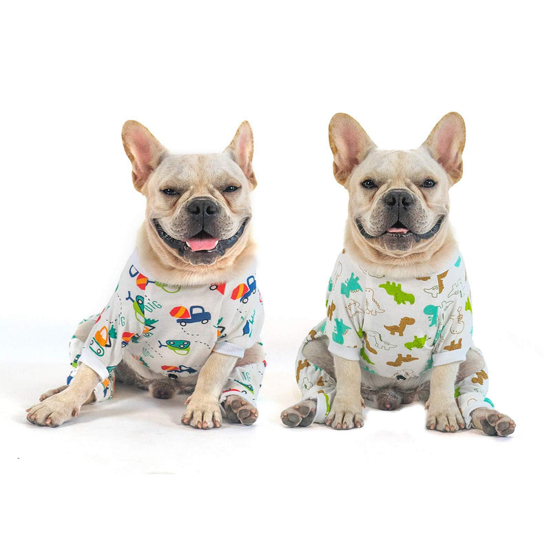 CuteBone Cotton Dog Pajamas Cute for Small Dogs Boy Clothes xs, Dinos&Vehicles, 2 Pack, 2CP01XS X-Small Cotton-Dinos&vehicles (Pack of 2) - PawsPlanet Australia