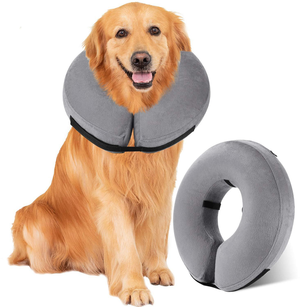 WANTRYAPET Protective Inflatable Collar, Inflatable Comfy Cone for Dogs and Cats, Soft Dog Cone After Surgery Pet Recovery Collar Prevent Dogs from Biting & Scratching X-Large (Neck: 19″ - 25″) Grey - PawsPlanet Australia