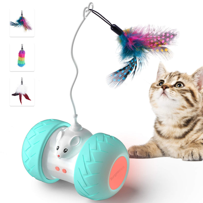 BurgeonNest Interactive Cat Toys for Indoor Cats, Automatic Kitten Toys Electronic with Mouse and 3 Feathers for Cats to Play Alone and Exercise 2 Speeds 3 Modes USB Charging green - PawsPlanet Australia