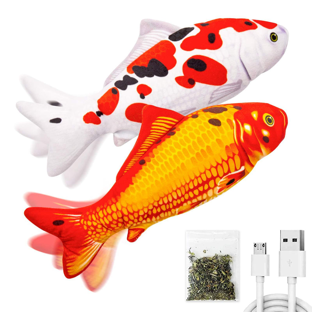 TOOGE 2 Pack 11" Electric Moving Fish Cat Toy Realistic Interactive Flopping Fish Cat Kicker Catnip Toys for Indoor Cats Pets Kitten Koi - PawsPlanet Australia