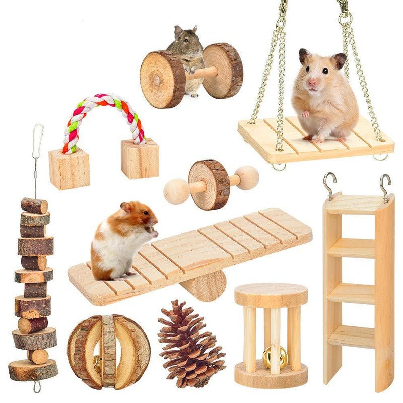 Hamster Chew Toys, Guinea Pig Toys Natural Wooden Gerbil Rats Chinchillas Toys Accessories Dumbells Exercise Bell Roller Teeth Care Molar Toy for Birds Bunny Rabbits Gerbils - PawsPlanet Australia