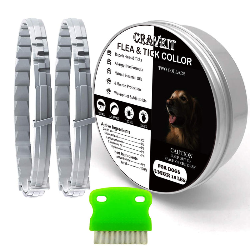 Flea and Tick Collar for Small Dog, Repels Fleas & Ticks, Natural Essential Oils, Allergy Prevention, 8-Month Protection, Adjustable & Waterproof, for Dogs Under 18 lbs and Cats, 2 Packs - PawsPlanet Australia