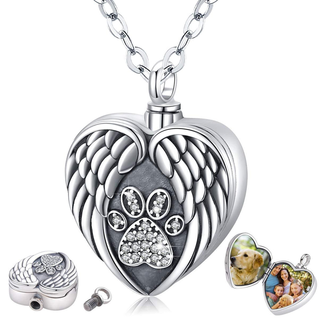 Eusense Sterling Silver Pet Cremation Jewelry Pet Urn Necklace for Dogs Cats Ashes Keepsake Paw Heart Locket Necklace That Holds Pictures - PawsPlanet Australia