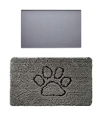 Gorilla Grip Pet Feeding Placemat and Indoor Doormat, Pet Feeding Mat is 18.5x11.5 in Gray Color, Great for Messes from Dogs and Cats, Inside Paw Gray Chenille Door Mat is 30x20 Size, 2 Item Bundle - PawsPlanet Australia