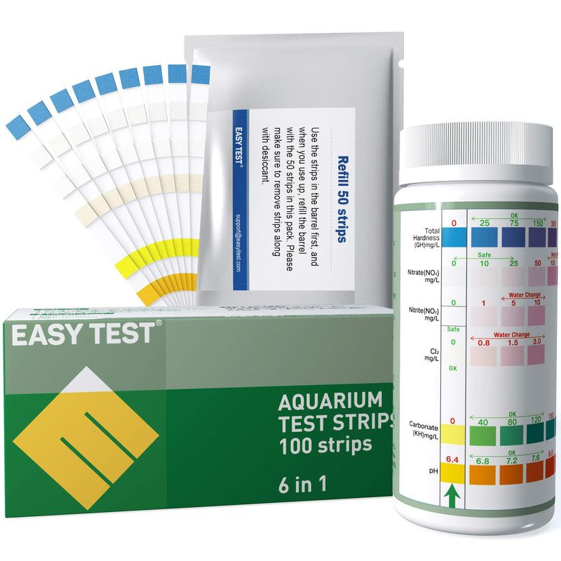 EASYTEST Aquarium Test Strips Freshwater Aquarium Test kit for Fish Tank Pond, Fast and Accurate Quality Testing for Nitrate, Nitrite, General Hardness, Free Chlorine, Carbonate, pH Testing or Ammonia 100 Strips 6 in 1 - PawsPlanet Australia