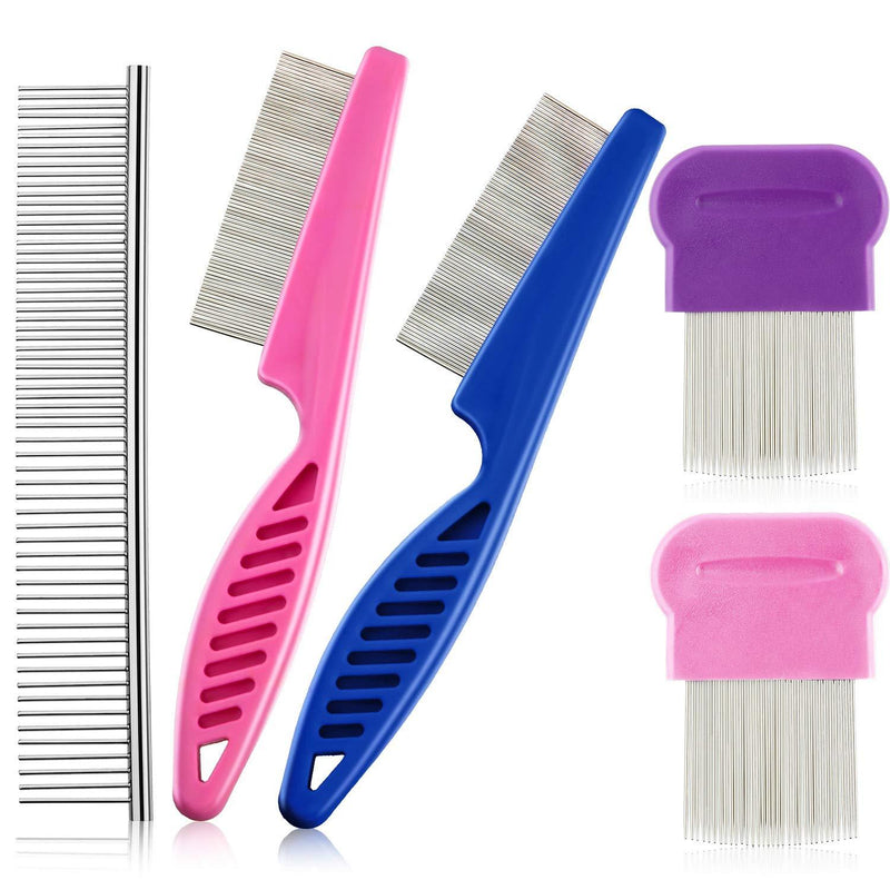 5 Pieces Flea Comb Pet Lice Comb Dog Grooming Flea Comb Includes Stainless Steel Needle Flea Comb, Metal Teeth Long Handle Combs and Long Metal Teeth Combs - PawsPlanet Australia