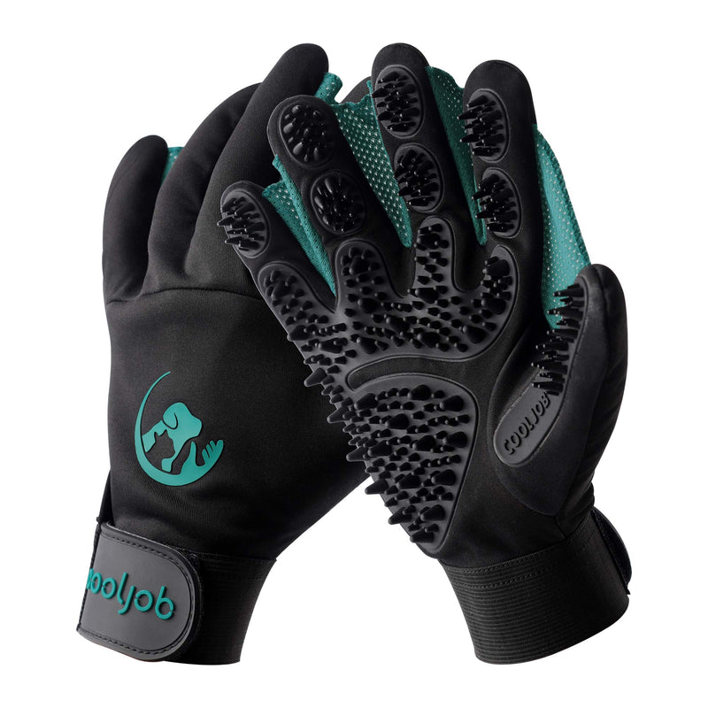COOLJOB Patented Pet Grooming Gloves with Web, Reusable Washable Cleaning Brush Massage Hair Remover for Short Long Haired Dog Cat Horse Animal, Washing Bathing Shedding Supplies, One Size for Men Men's Size - PawsPlanet Australia
