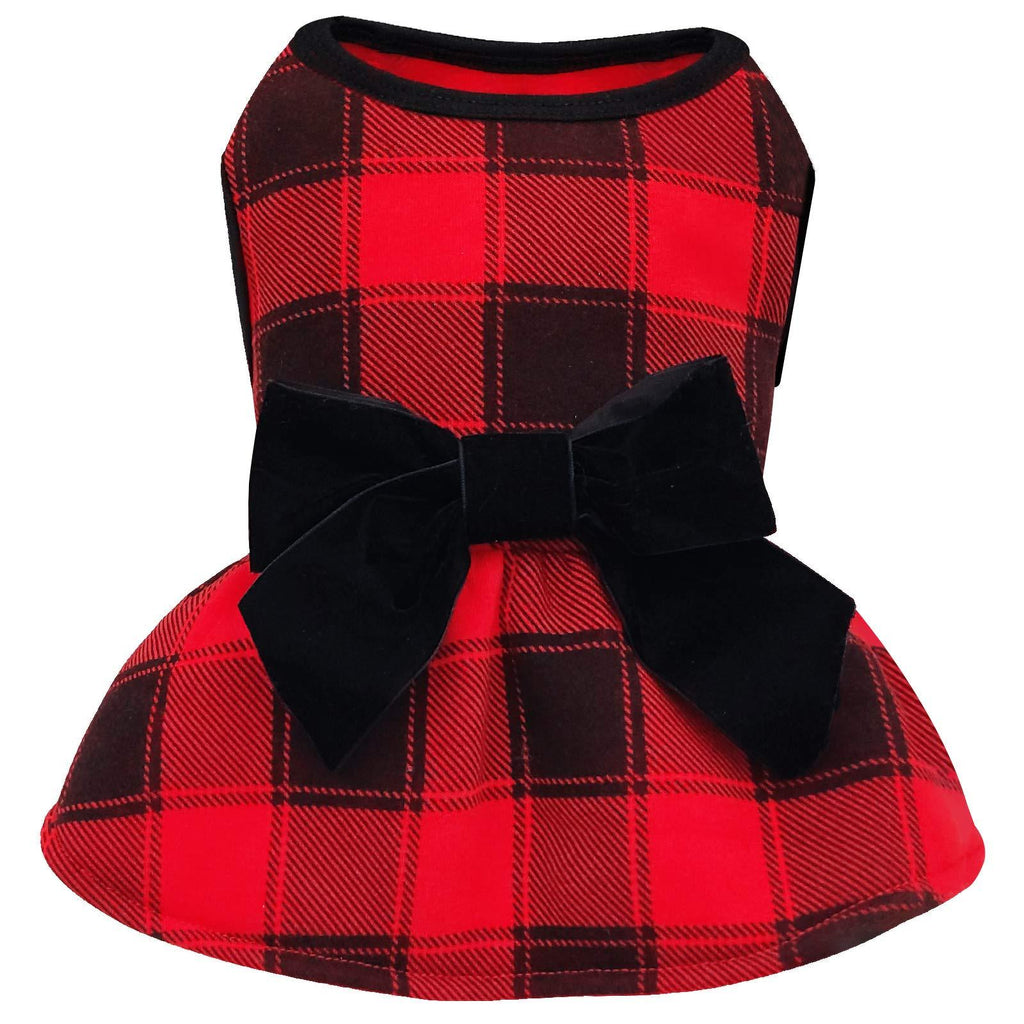 [Australia] - kyeese Dog Dress Red Buffalo Check Dog Dresses with Bowtie Small Medium Dog Dress for Fall Winter XS (3-4.5lbs) 