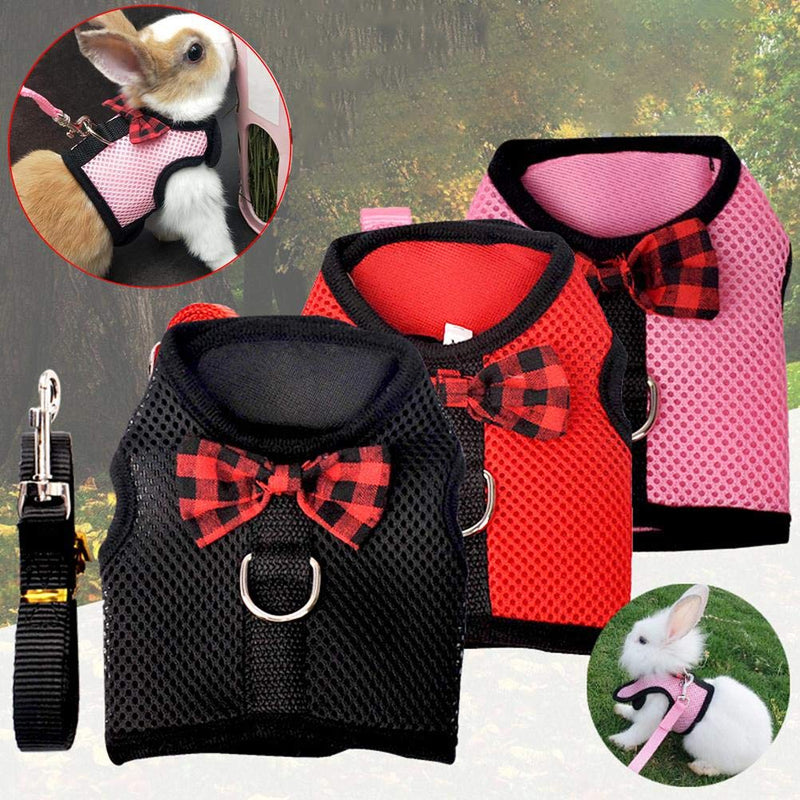 Peerless 3Set Rabbit Harness Leash Cat Leash Soft Mesh Breathable Vest Harness Pet Traction Chest Strap Set Adjustable Small Pet Harness for Rabbit,Cats,Hamster(Pink,Red,Black,M) - PawsPlanet Australia