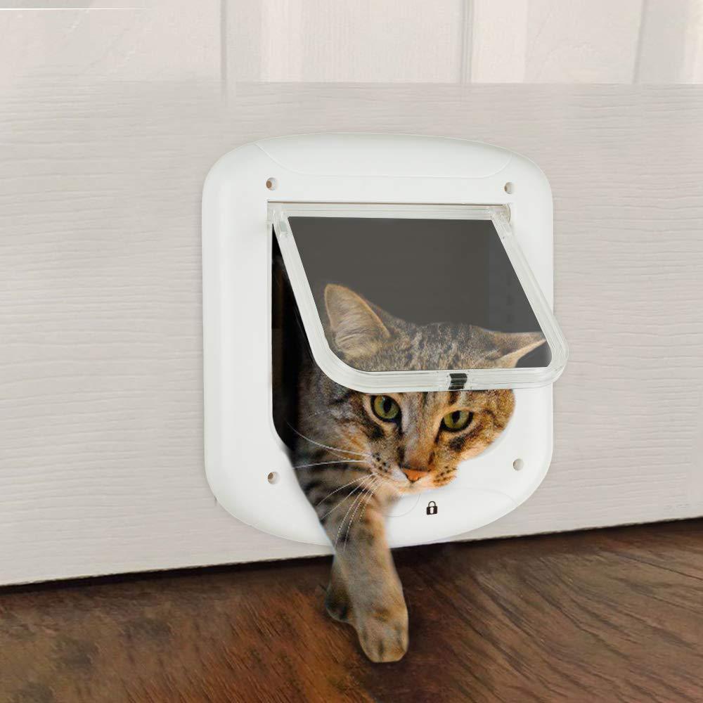 [Australia] - PAWISE Cat Flap 4 Way Locking Cat Flap Door for Interior Exterior Door, Weatherproof Pet Doors for Cat & Doggie Small 