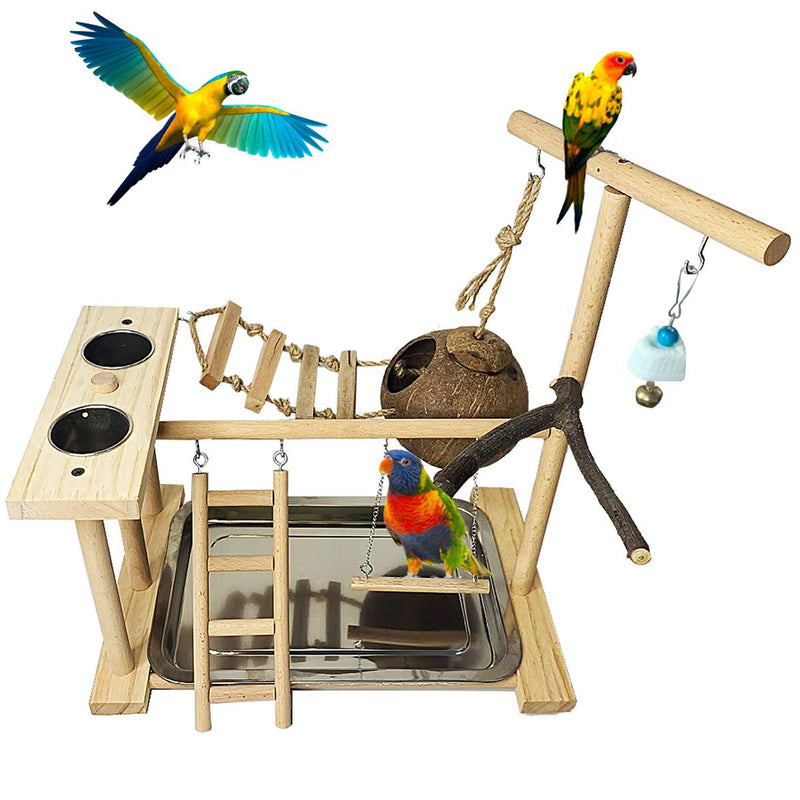 Hamiledyi Parrot Playground Bird Playstand Wood Perch Gym with Feeder Cups Toys Cockatiel Nest with Ladder for Conure Lovebirds - PawsPlanet Australia