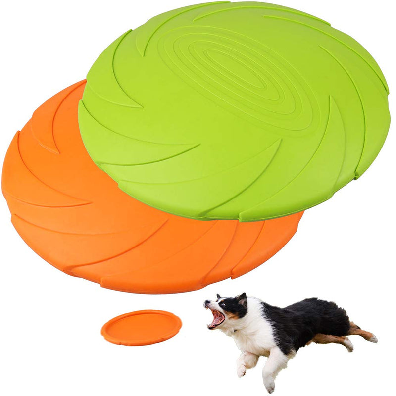 PrimePets 2 Pack 7 Inch Dog Frisbees, Dog Flying Disc, Durable Dog Toys, Nature Rubber Floating Flying Saucer for Water Pool Beach( Orange, Green) - PawsPlanet Australia