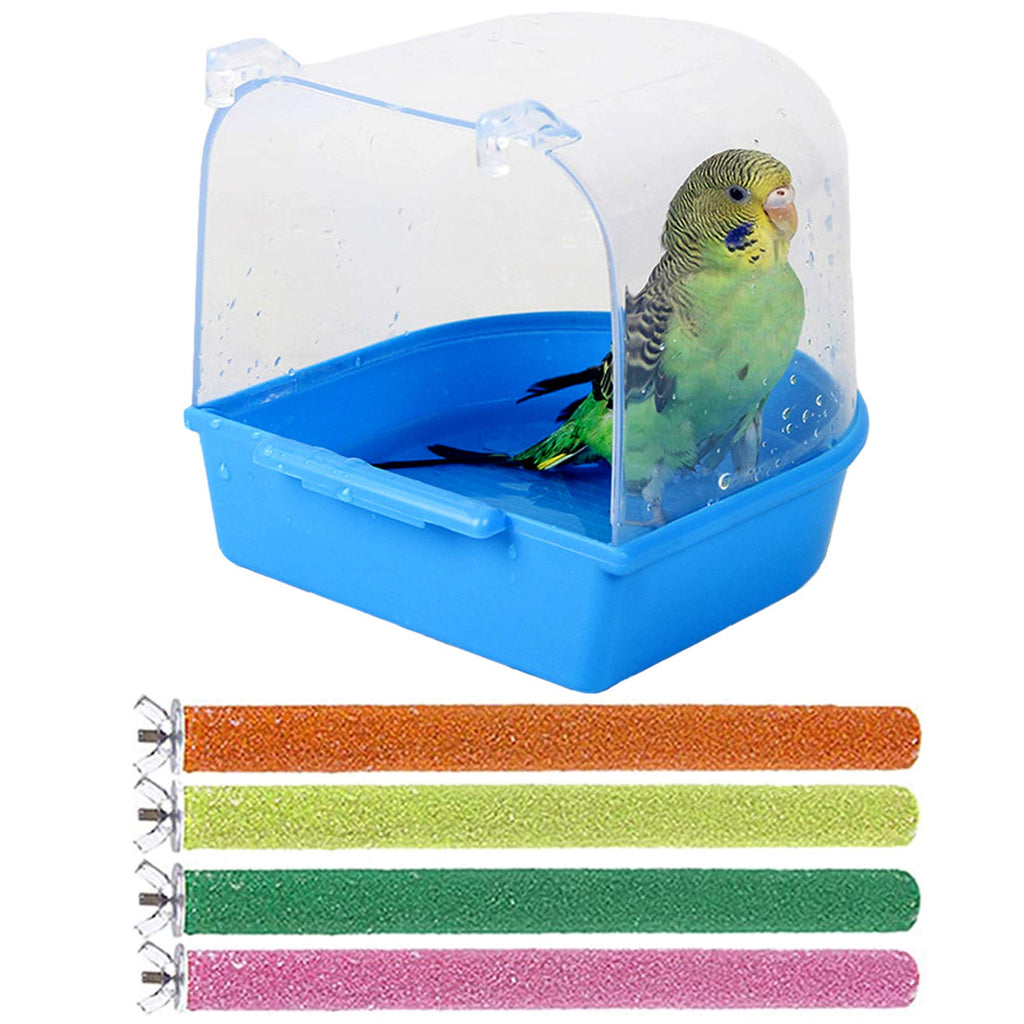 PINVNBY Parrot Bath Box Bird Bathtub Parakeet Bathing Tube with Bird Perches Stand Paw Grinding Cage Accessories Ideal for Small Brids Lovebirds Canary Finches(5 PCS Random Color) - PawsPlanet Australia