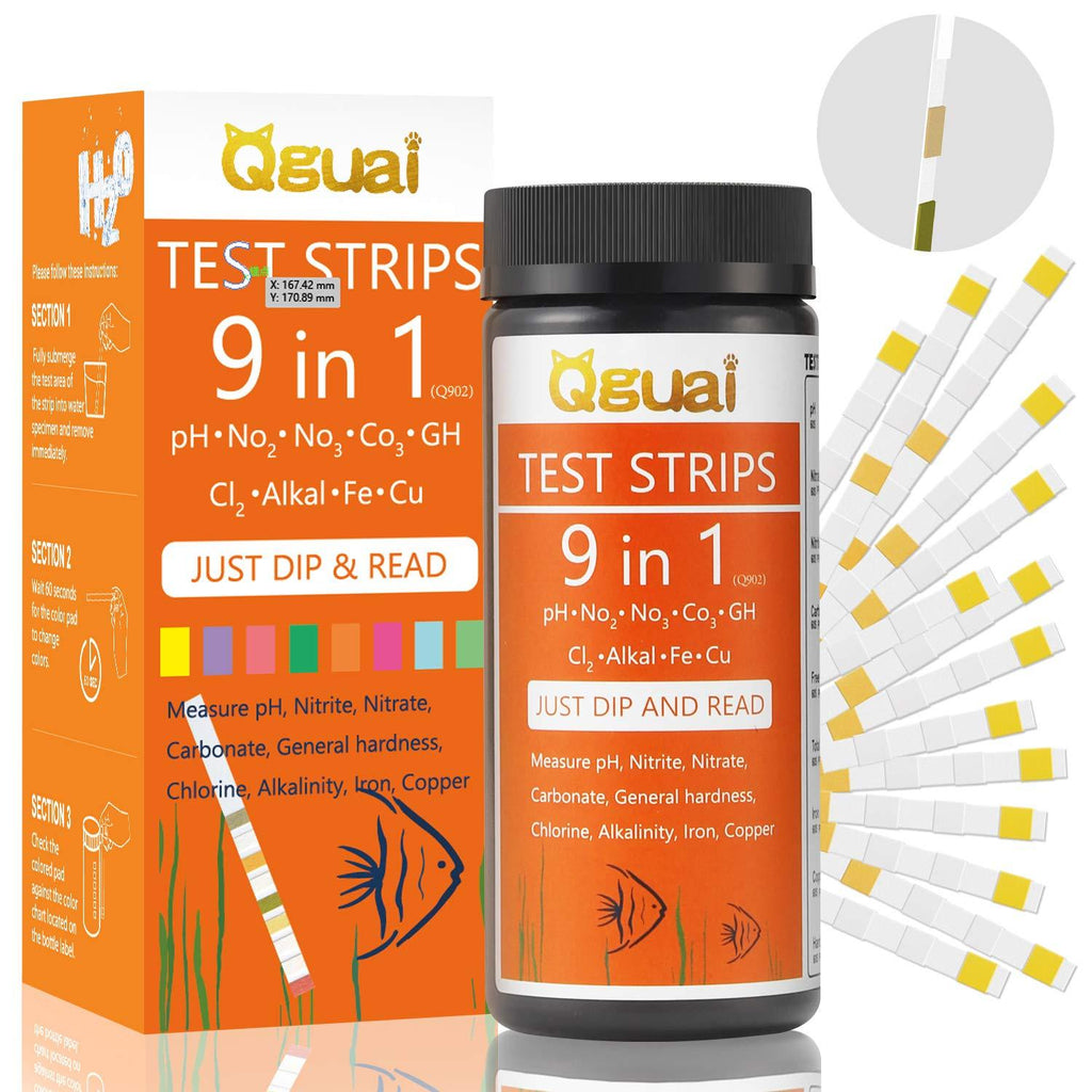 Qguai Aquarium Test Strips, 9 in 1 Aquarium Water Test Kit for Freshwater Saltwater Pond Water Fish Tanks, Help Prevent Invisible Problems by Monitoring Nitrate, Nitrite, PH, Free Chlorine and More - PawsPlanet Australia