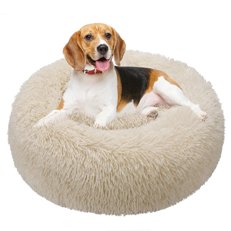 [Australia] - TAMOWA Dog Bed Cat Bed Comfortable Donut Cuddler Round Dog Bed for Small Medium Dogs Ultra Soft Calming Dog Bed, Self Warming, Improved Sleeping, Anti-Slip Base (Size 20"/24"/28"/31") 20” x 20” Beige 