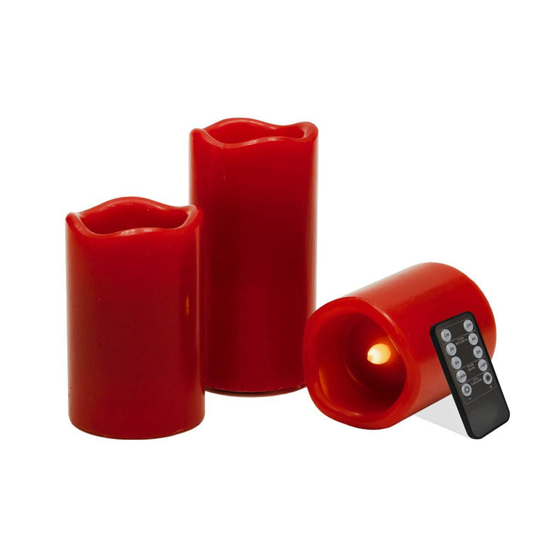 Flameless Candle, Red, 3 Pieces Led Candle(2.5" x 3"4"5"), Made of Real Wax, Flickering Pillar Candle, with 10-Key Remote Control SET OF 3 - PawsPlanet Australia