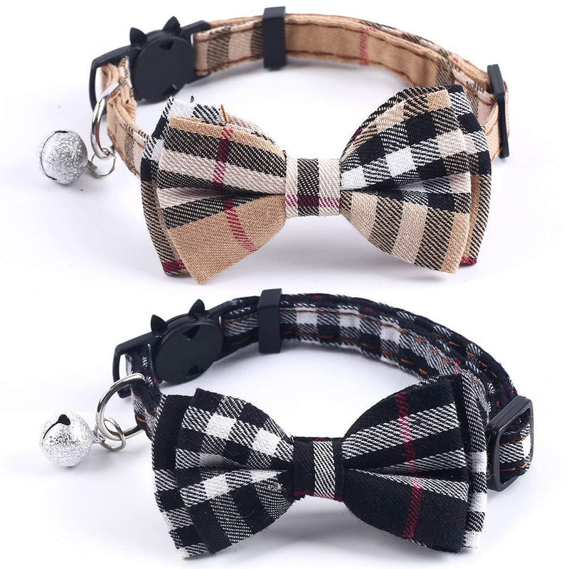 2 Pack/Set Cat Collar Breakaway with Cute Bow Tie and Bell for Kitty and Some Puppies, Adjustable from 7.8-10.5 Inch - PawsPlanet Australia